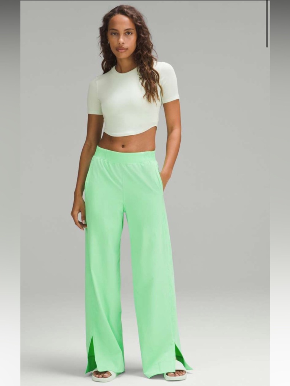 42. Lululemon RARE $148 Stretch Woven Wide Leg HR Pant Neon Green Pistachio 10